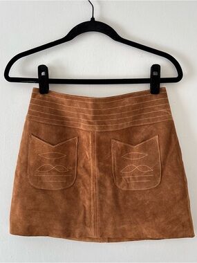 Free People Modern Love Skirt Mini Cow Suede Back Zip Western Boho Tan